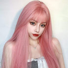 Kobine Women's Natural Straight Long Pink Synthetics Hair Wig