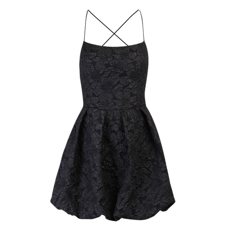 Women's Punk Backless Jacquard Black Slip Dresses