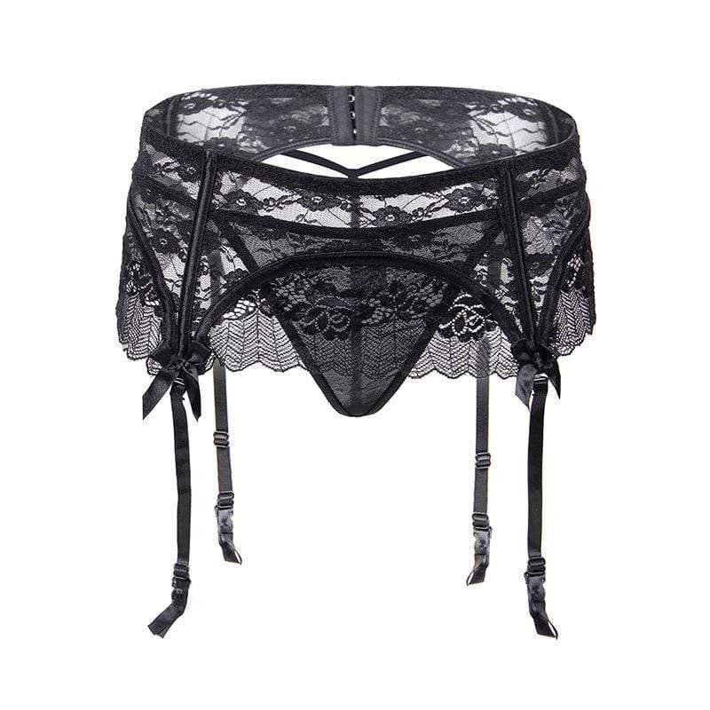 Kobine Women's Punk Bowknot Adjustable Lace Underwear