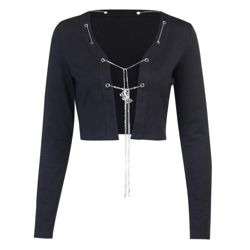 Women's Punk Butterfly Chains Long Sleeved Shirts