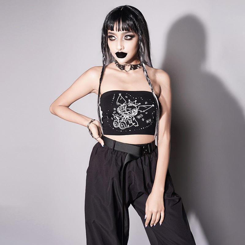 Kobine Women's Punk Cartoon Demon Printed Bustier