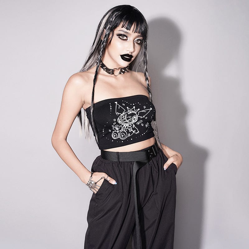 Kobine Women's Punk Cartoon Demon Printed Bustier