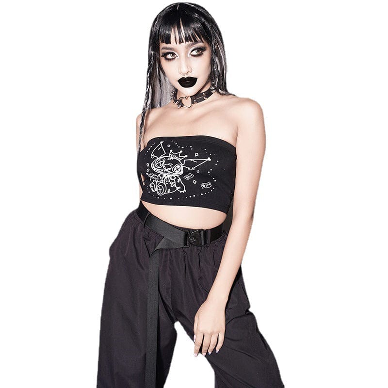 Kobine Women's Punk Cartoon Demon Printed Bustier