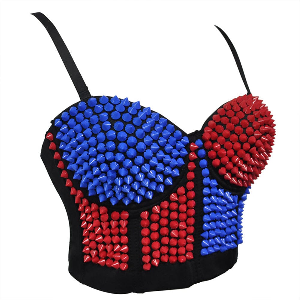 Kobine Women's Punk Contrast Color Rivets Bustier Cosplay Costume