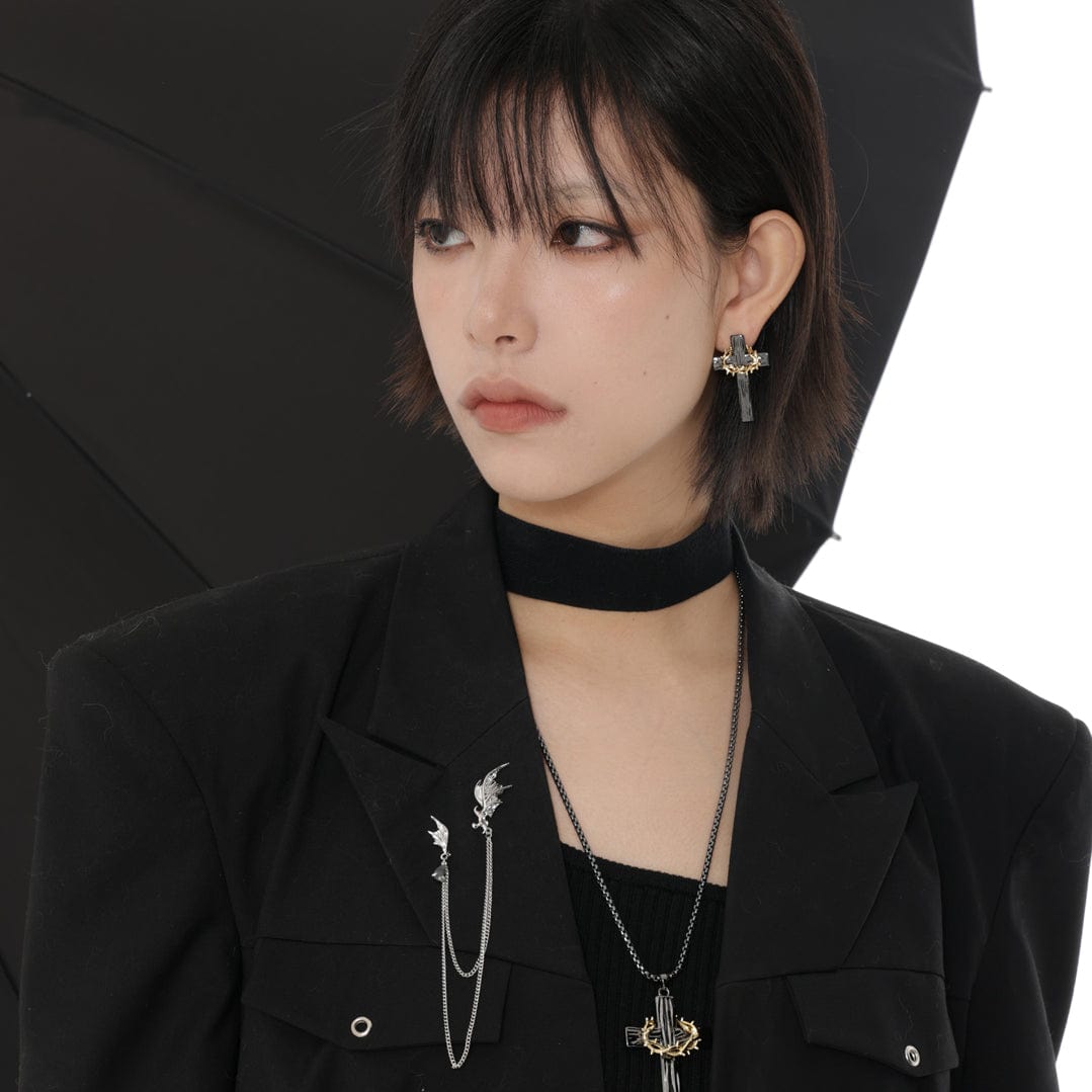 Kobine Women's Punk Cross Thorns Earrings