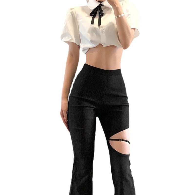 Kobine Women's Punk Cutout Flared Pants