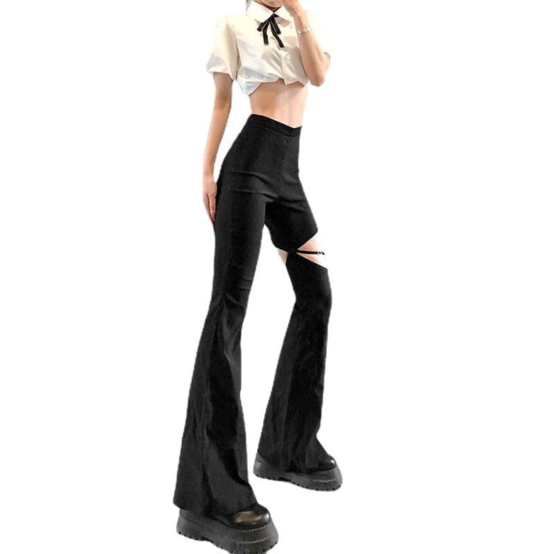 Kobine Women's Punk Cutout Flared Pants