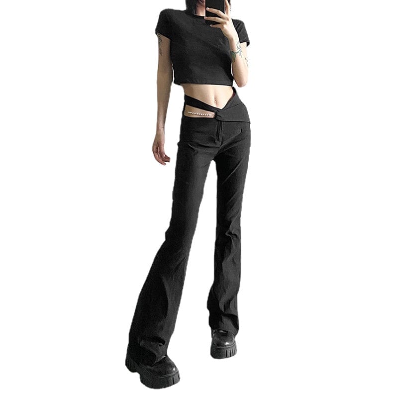 Kobine Women's Punk Cutout High-waisted Bell-bottoms