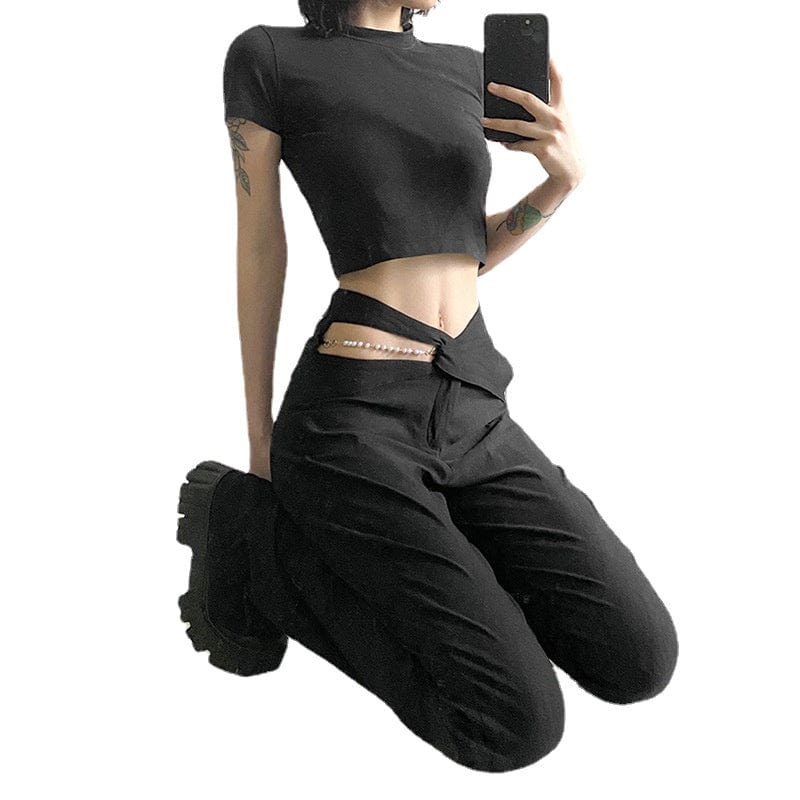 Kobine Women's Punk Cutout High-waisted Bell-bottoms
