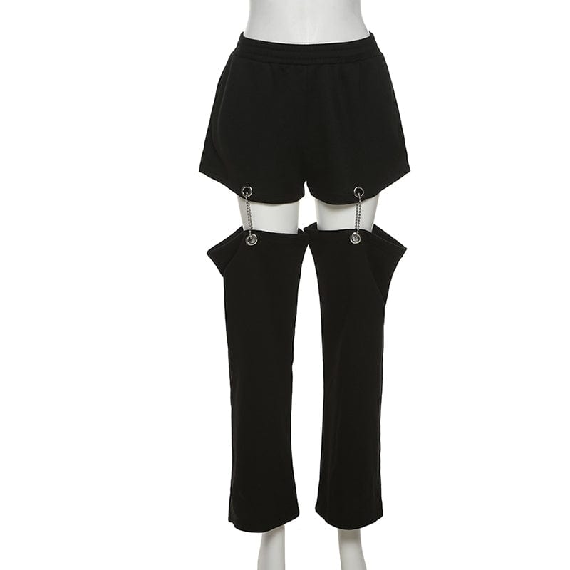 Kobine Women's Punk Detachabled Casual Straight Pants