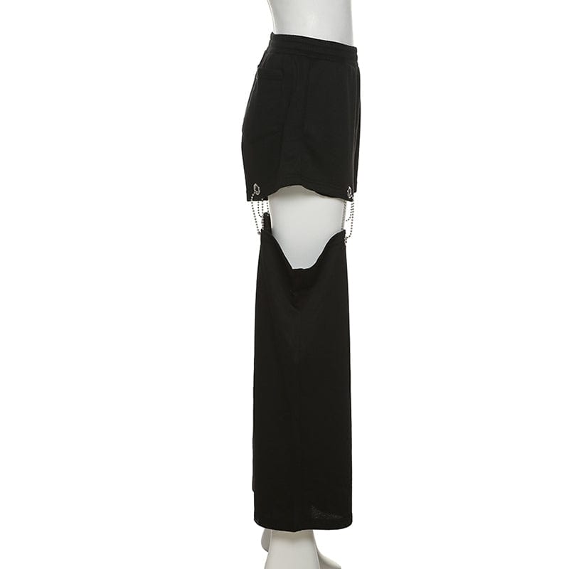 Kobine Women's Punk Detachabled Casual Straight Pants