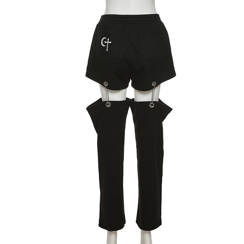 Kobine Women's Punk Detachabled Casual Straight Pants