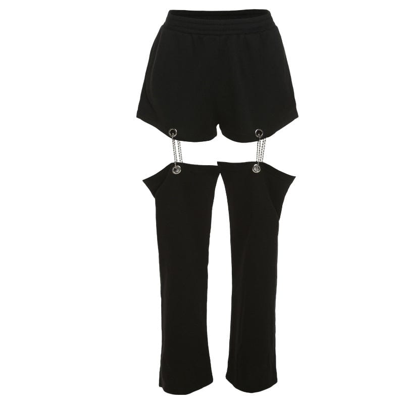 Kobine Women's Punk Detachabled Casual Straight Pants