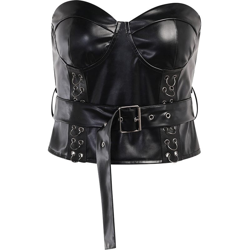 Kobine Women's Punk Faux Leather Bustier with Belt