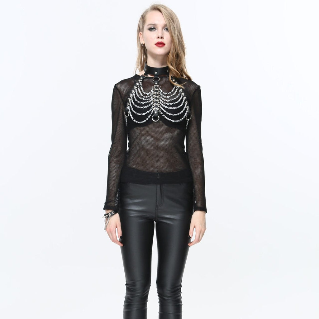 Kobine Women's Punk Halterneck Chained Faux Leather Bustier Body Harness