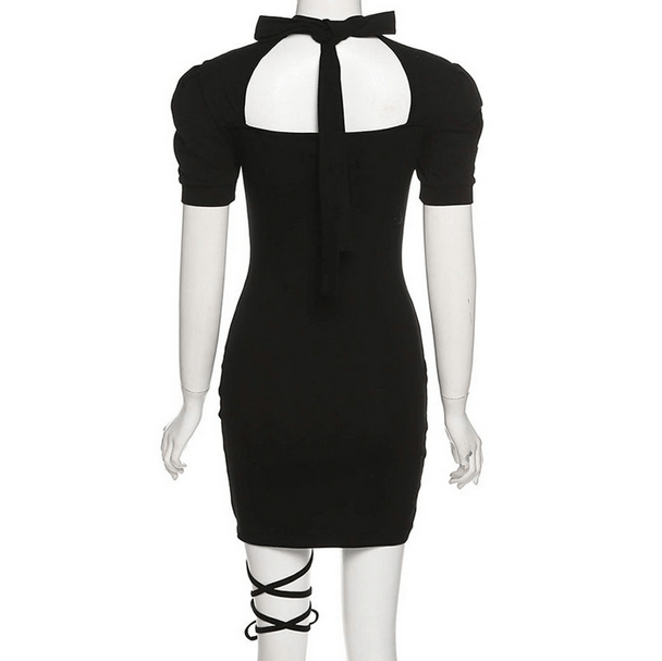 Kobine Women's Punk Halterneck Cutout Black Little Dress