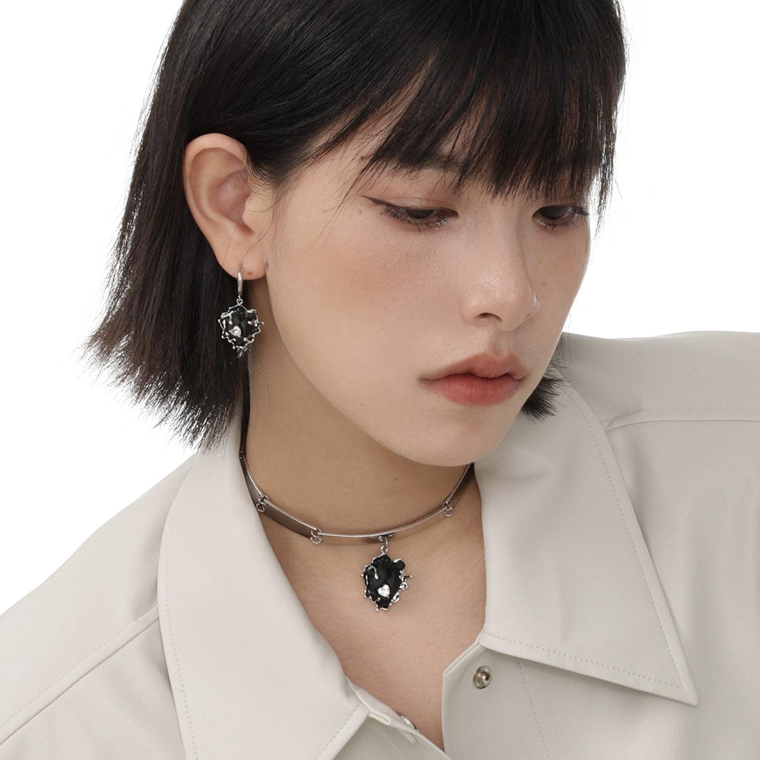 Kobine Women's Punk Heart Zircon Earrings