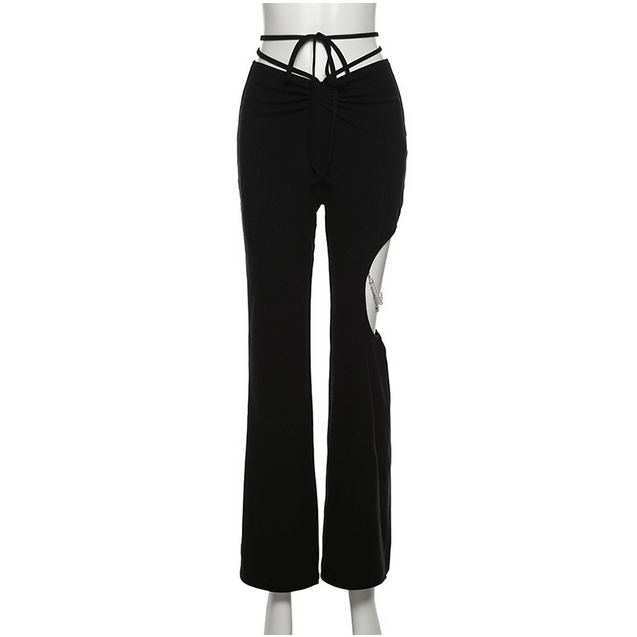 Kobine Women's Punk High-waisted Lacing-up Cutout Flared Pants