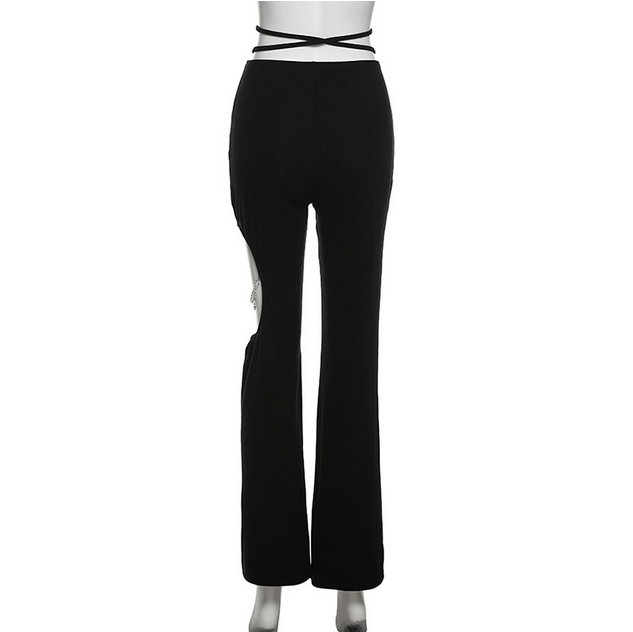 Kobine Women's Punk High-waisted Lacing-up Cutout Flared Pants