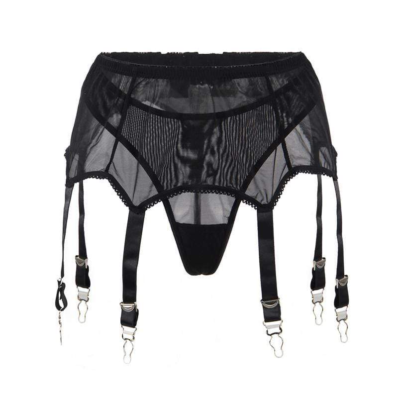 Kobine Women's Punk Irregular Buckles Mesh Underwear