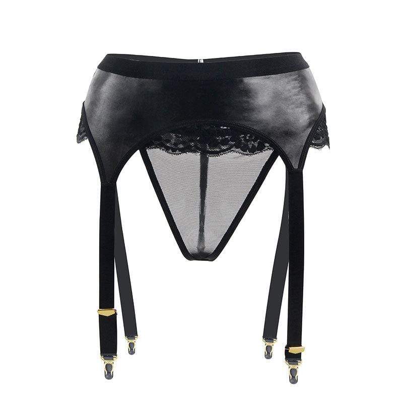 Kobine Women's Punk Lace Splice Faux Leather Clasp Underwear