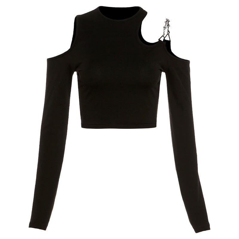 Kobine Women's Punk Off Shoulder Chain Crop Top