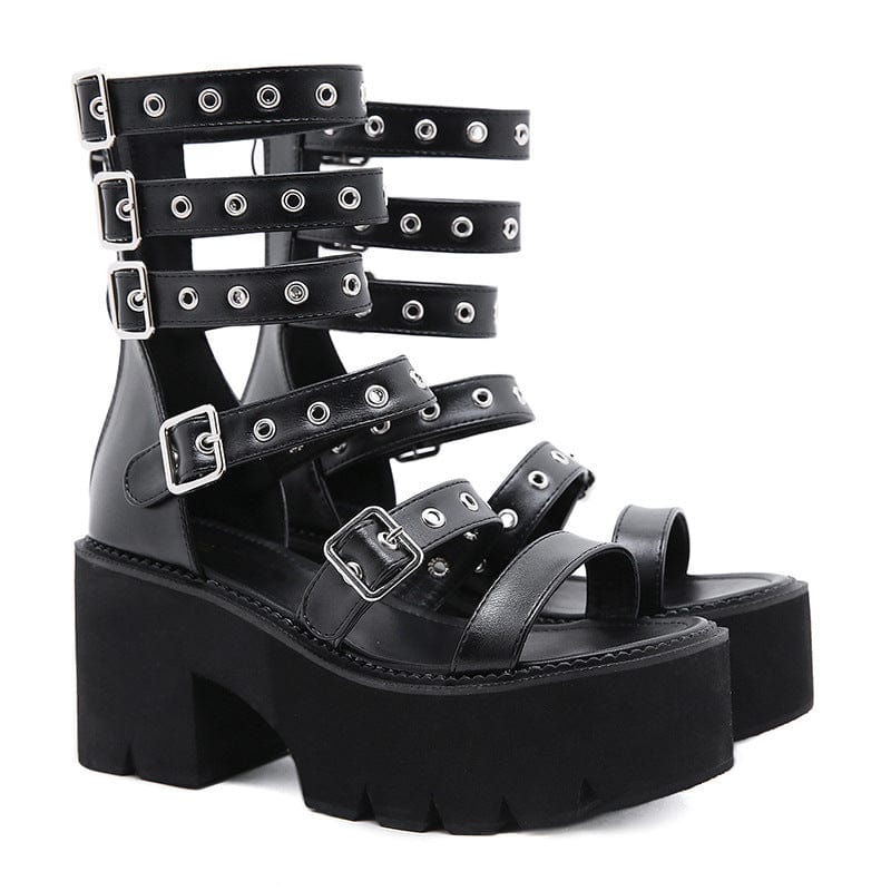 Kobine Women's Punk Open-toe Buckles Platform Sandals