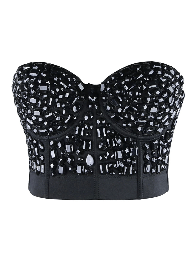 Women's Punk Rhinestone Push Up Bra Clubwear Party Bustier Crop Top