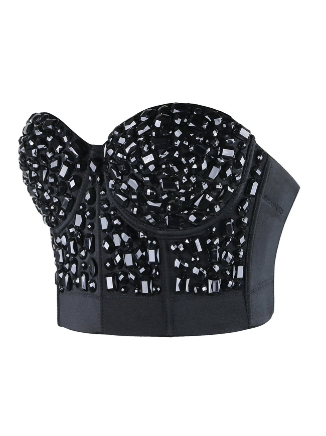 Women's Punk Rhinestone Push Up Bra Clubwear Party Bustier Crop Top