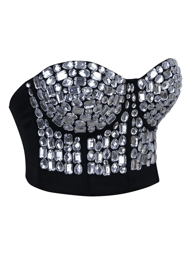 Women's Punk Rhinestone Push Up Bra Clubwear Party Bustier Crop Top