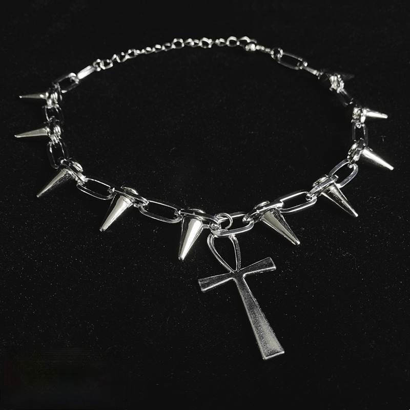 Women's Punk Rivets Cross Chain Necklace