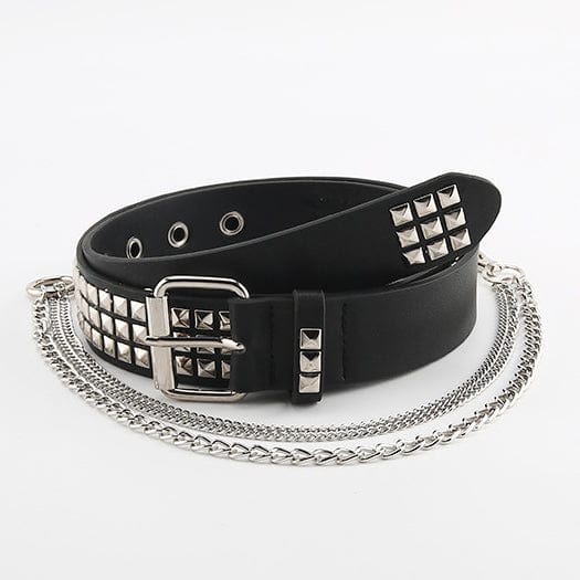 Kobine Women's Punk Rivets Faux Leather Belt with Metal Chain