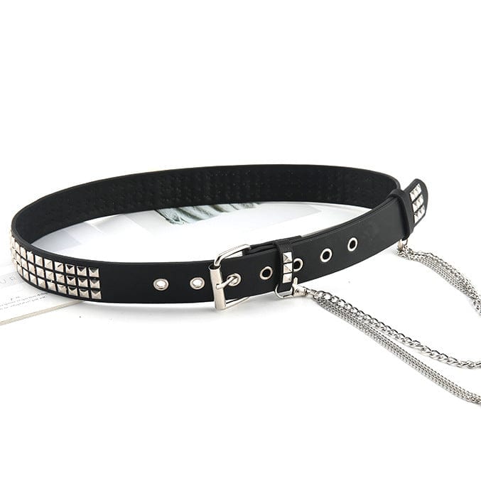 Kobine Women's Punk Rivets Faux Leather Belt with Metal Chain