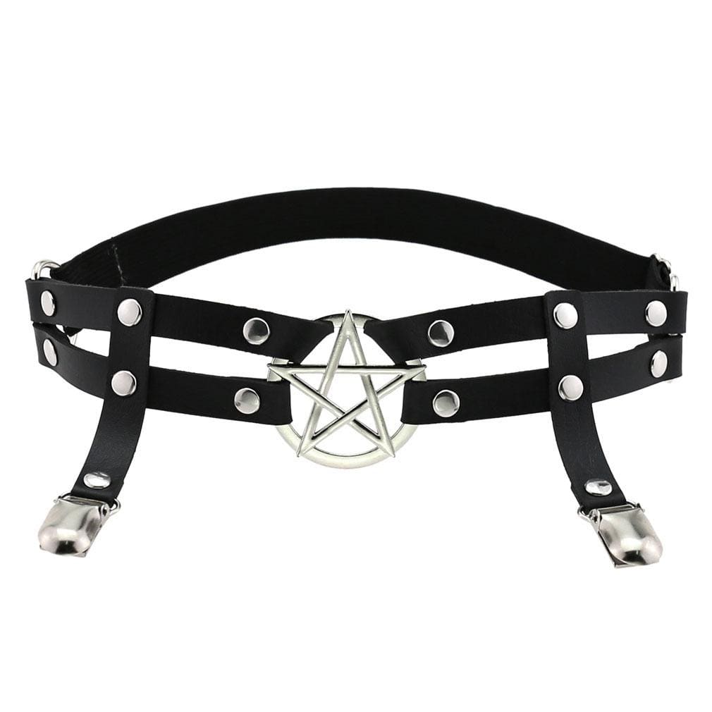 Women's Punk Rivets Metal Pentagram Leg Harnesses