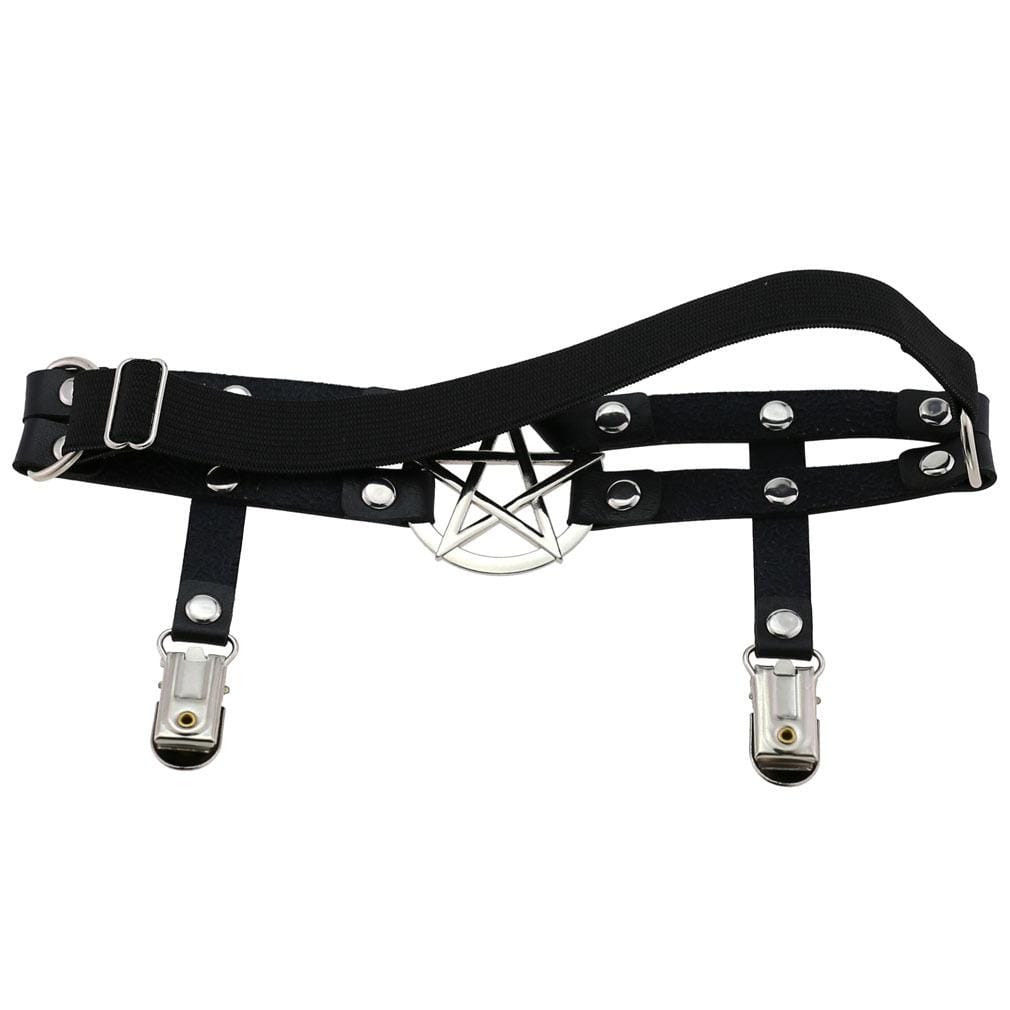 Women's Punk Rivets Metal Pentagram Leg Harnesses