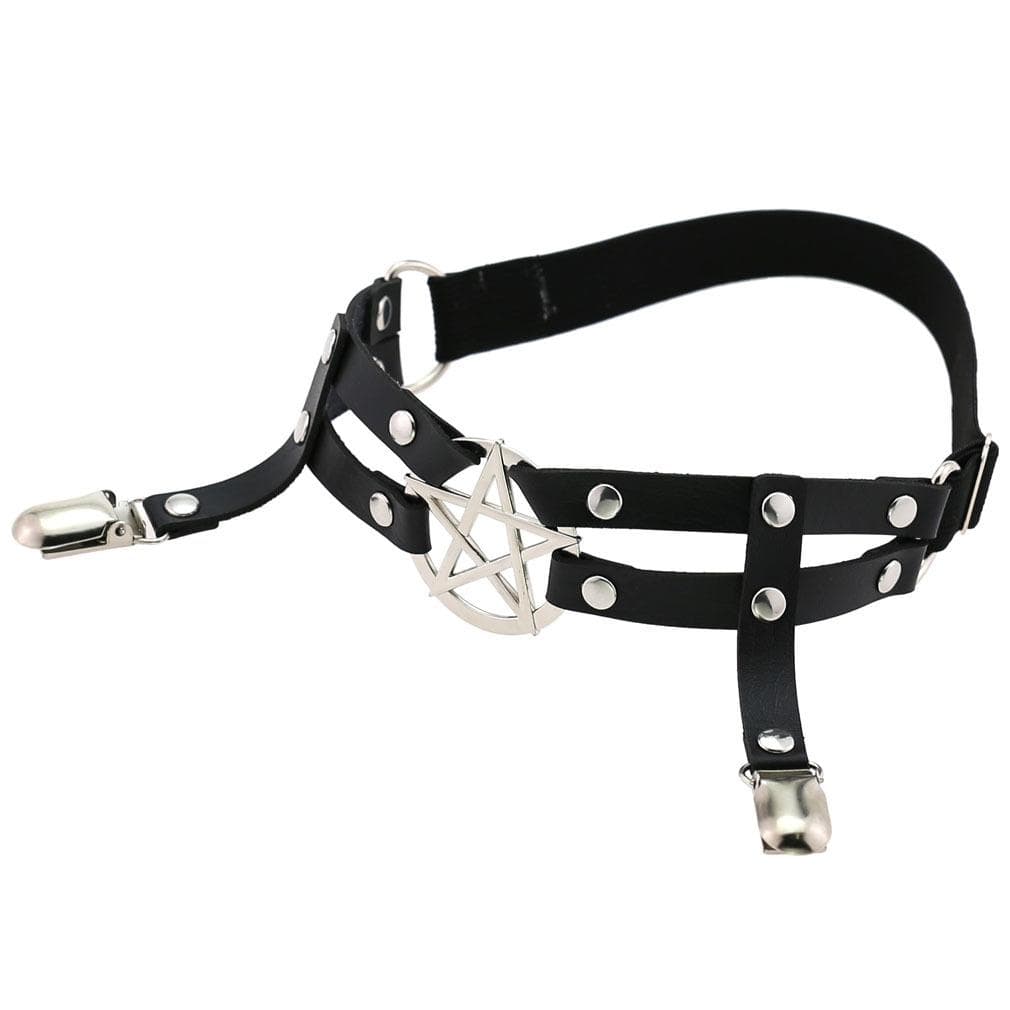 Women's Punk Rivets Metal Pentagram Leg Harnesses