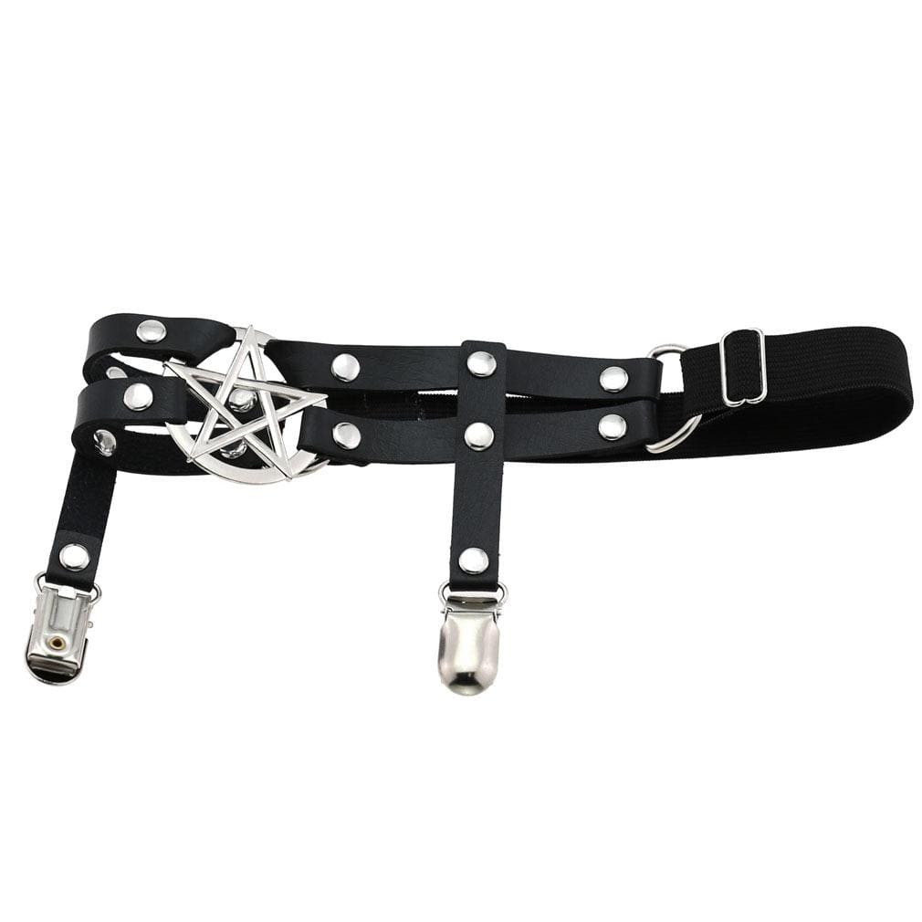 Women's Punk Rivets Metal Pentagram Leg Harnesses