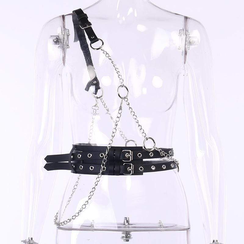 Women's Punk Shoulder Strape Chains Faux Leather Body Harnesses