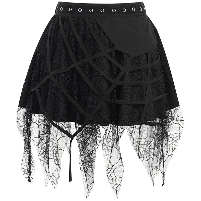 Kobine Women's Punk Spider Web Lace Splice Skirt