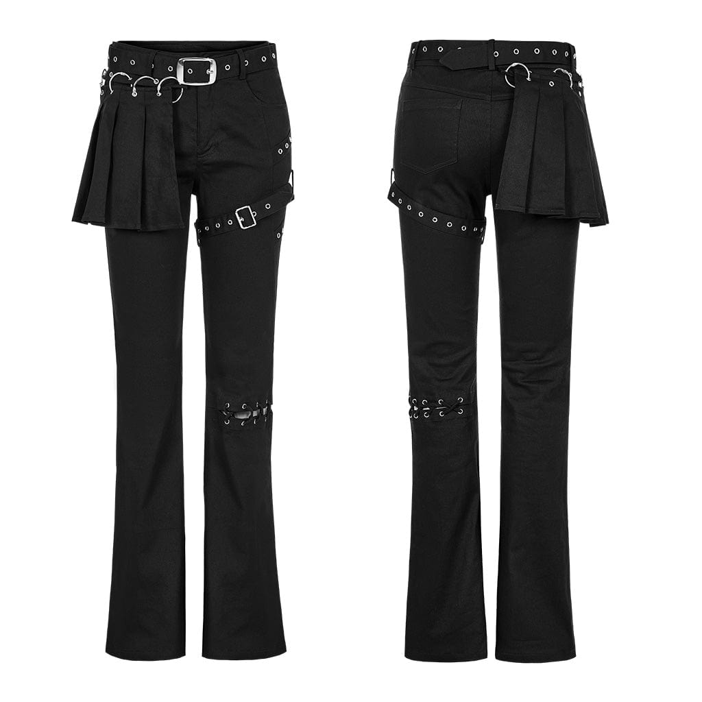 Kobine Women's Punk Strap Lacing-up Bell-bottoms