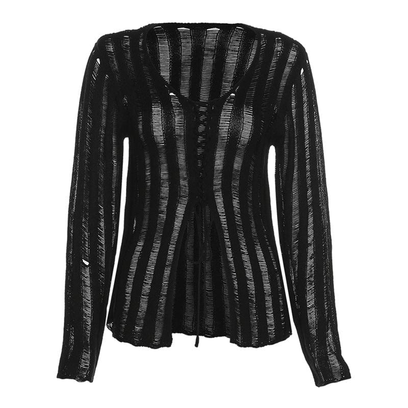 Kobine Women's Punk Strappy Split Sheer Sweater