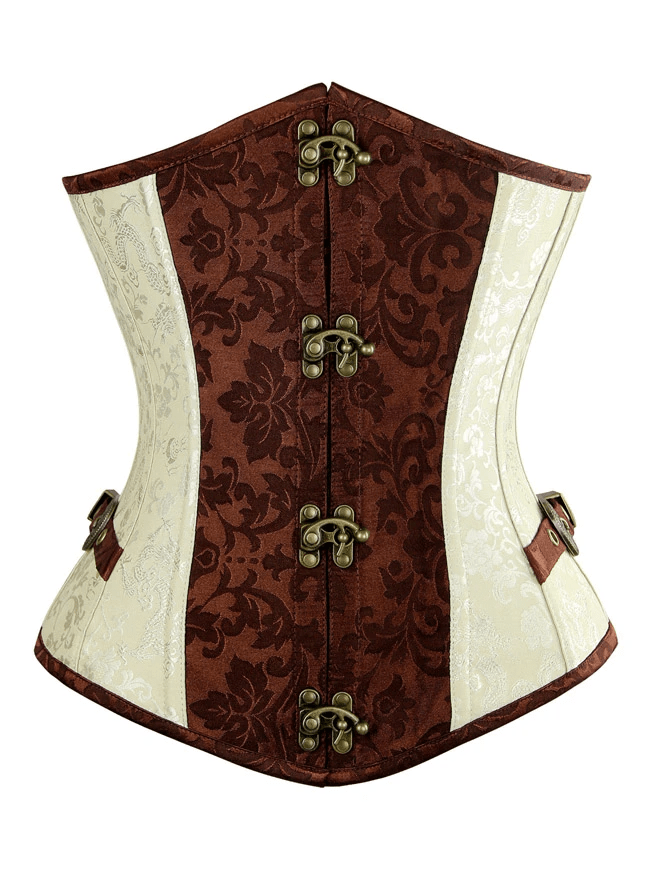 Women's Retro Brocade Spiral Steel Boned Underbust Corset with Buckles