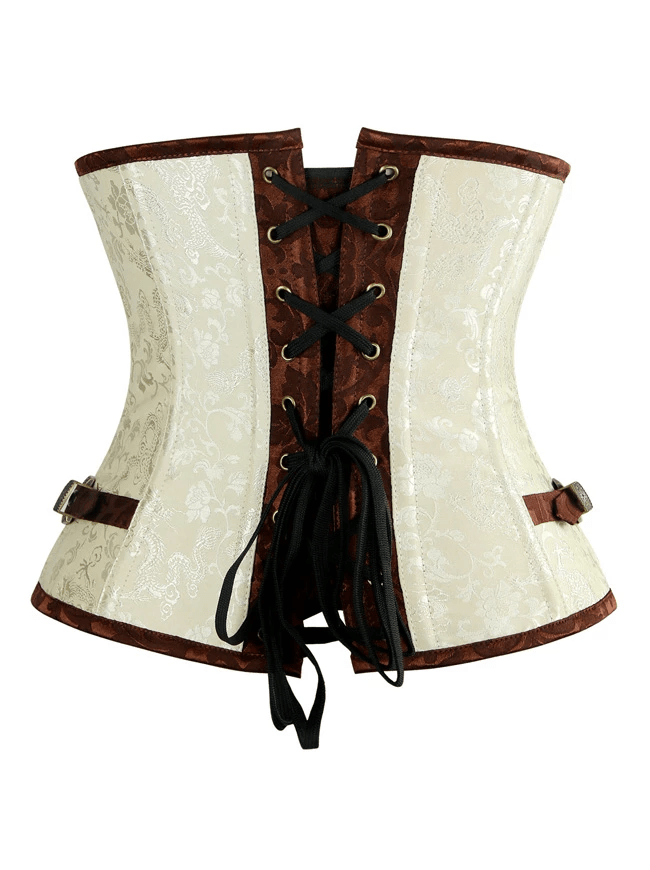 Women's Retro Brocade Spiral Steel Boned Underbust Corset with Buckles