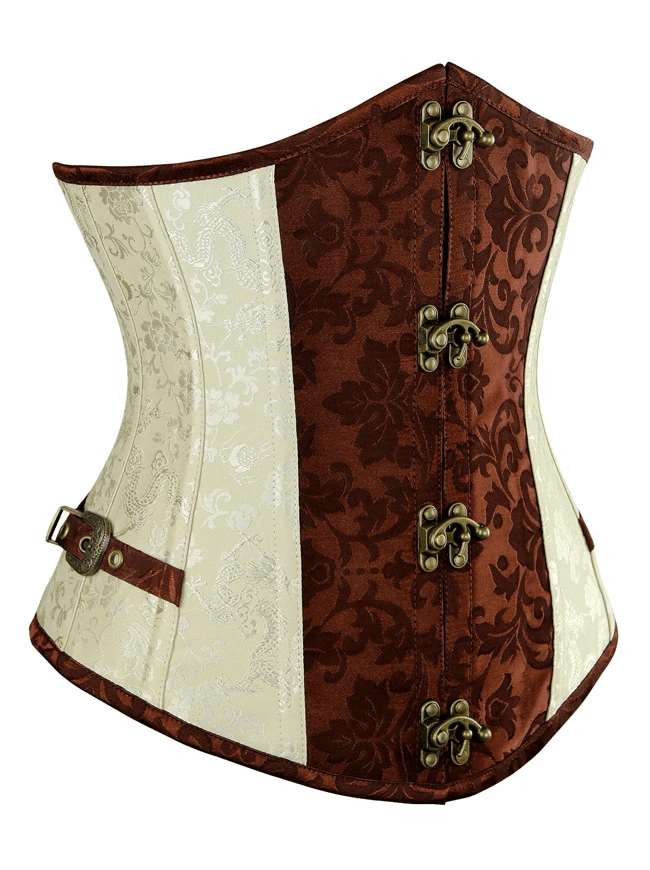 Women's Retro Brocade Spiral Steel Boned Underbust Corset with Buckles