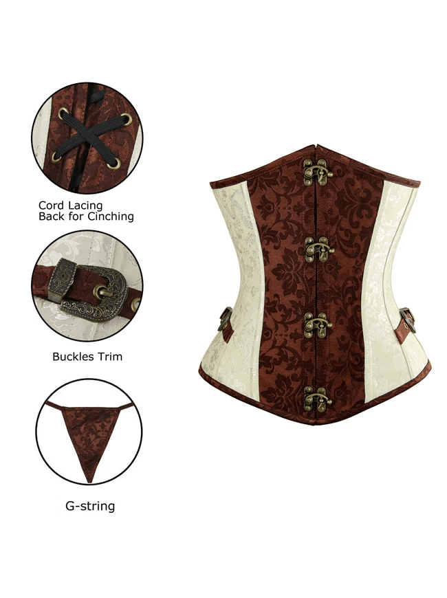 Women's Retro Brocade Spiral Steel Boned Underbust Corset with Buckles