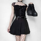 Kobine Women's Sheer Mesh Sleeved Lace-up Fitted Tops