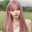 Kobine Women's Silky Straight Pink Synthetics Hair Wig