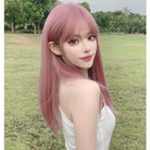 Kobine Women's Silky Straight Pink Synthetics Hair Wig