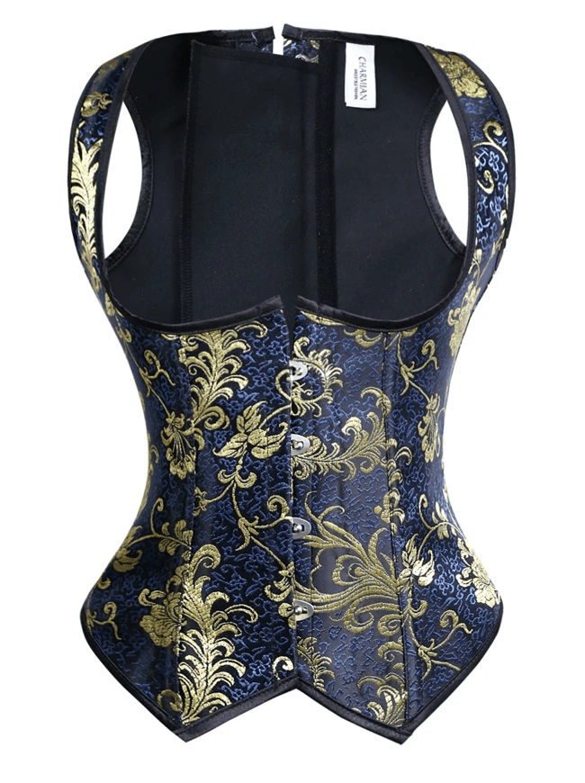 Women's Spiral Steel Boned Retro Burlesque Brocade Underbust Waist Training Cincher Corset Vest