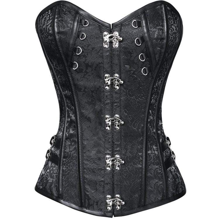 Women's Steampunk Gothic Brocade Spiral Steel Boned Corset with Buckles